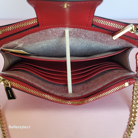 MICHAEL KORS Ruby Small Double-Zip Saffiano Leather Crossbody Bag- Crimson ⭐ - Picture 14 of 16